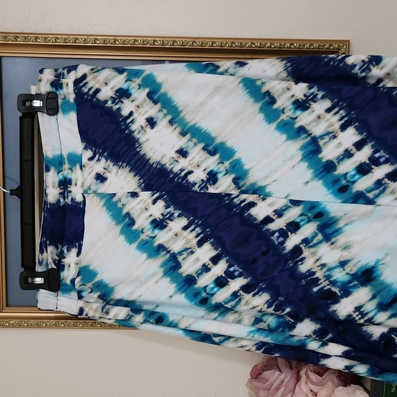 Tye Dye  White Blue A-Line Maxi Skirt Beach Vacation Cruise Summer Brunch Medium - Picture 6 of 8